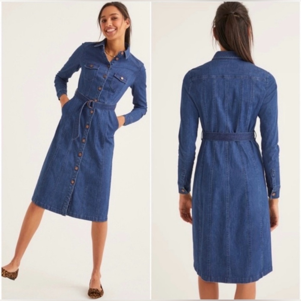 Boden Denim Blue Button-Front Shirt Dress
